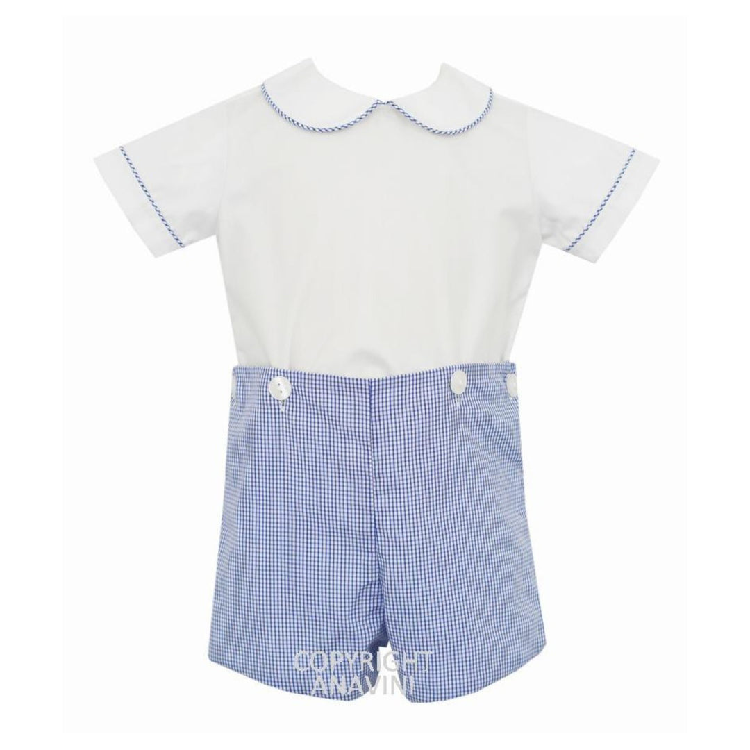 Royal Blue Micro Check Button-On Shortall