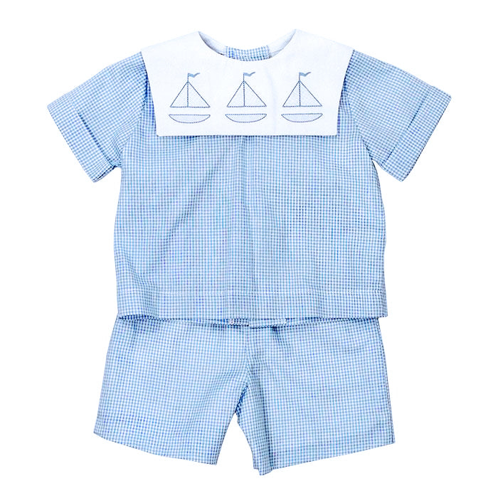 Sailboat Shadow Stitched Short Set