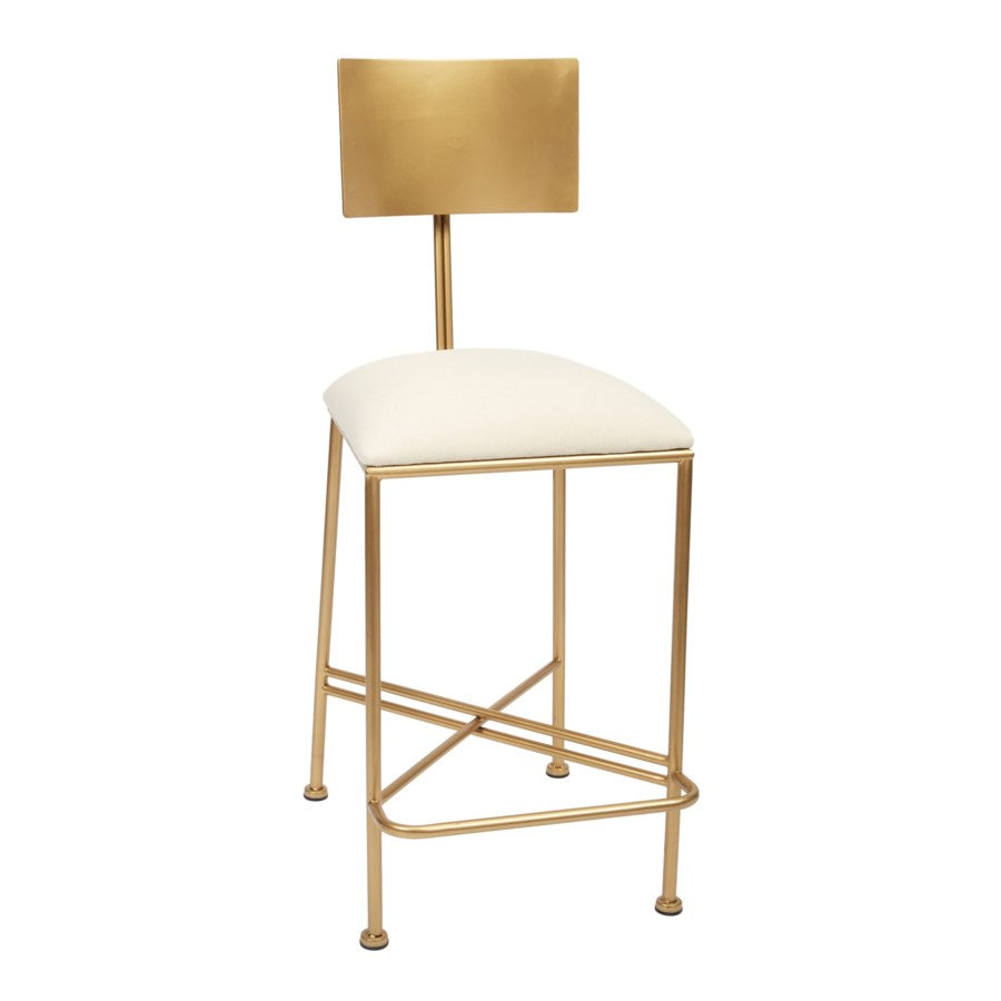 Mcadams Gold Counter Height Barstool w/ Metal Back and Light Linen Cushion