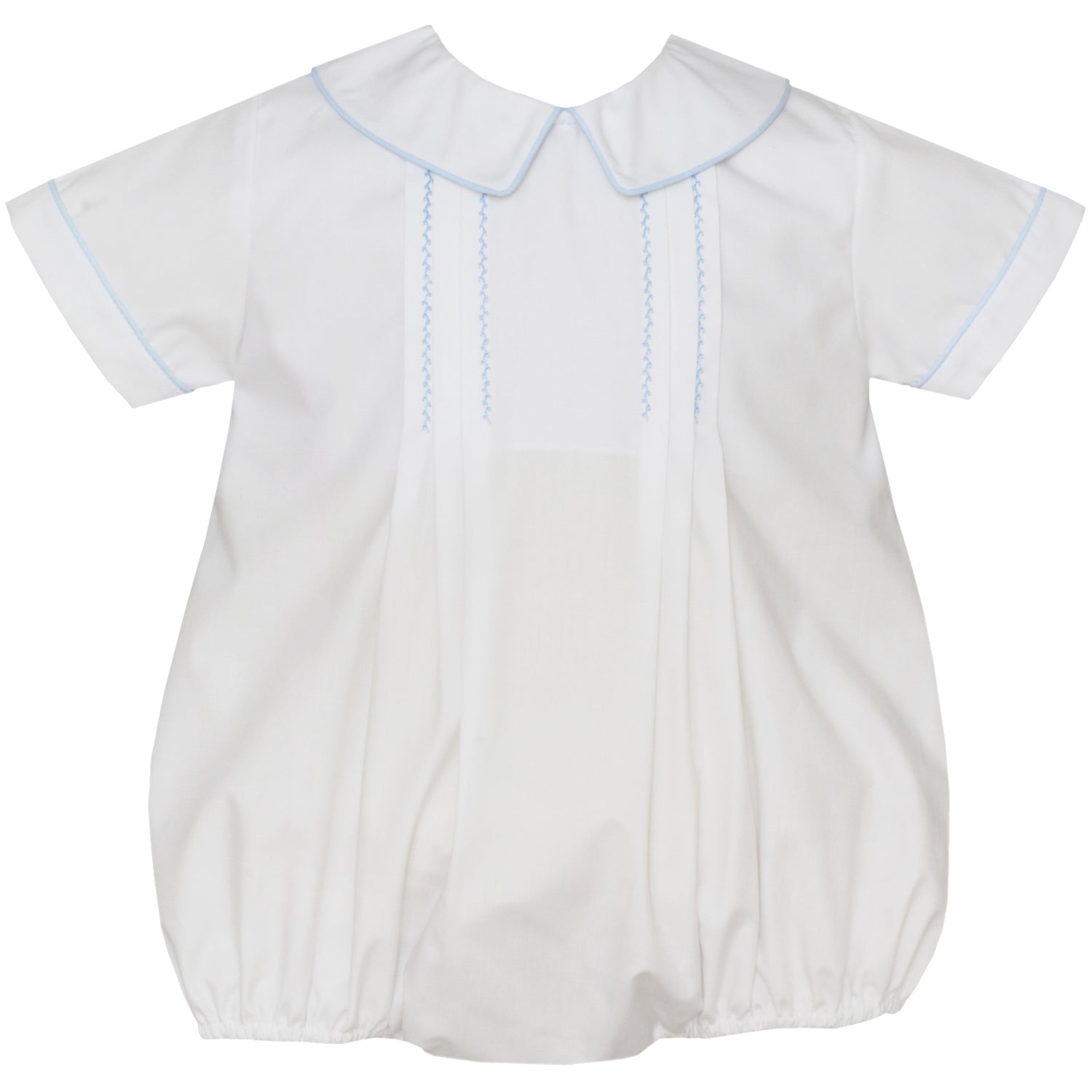 Boy's White Bubble With Collar and Light Blue Smocking