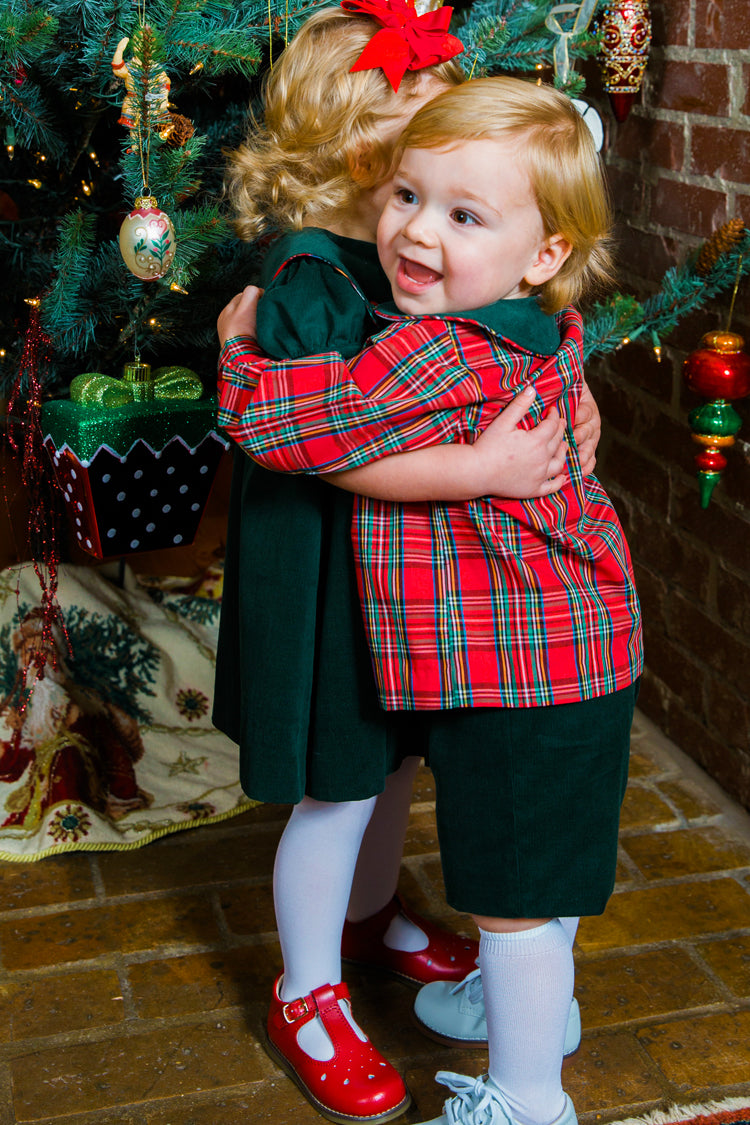 Christmas Forest Corduroy & Tartan Plaid Dressy Short Set