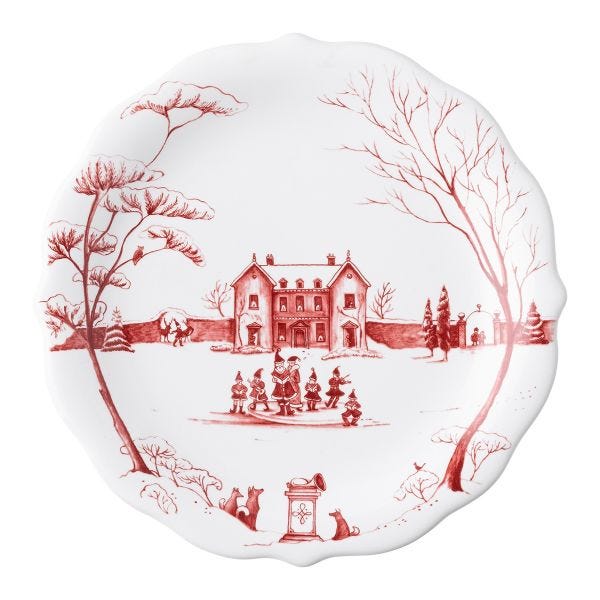 Country Estate Winter Frolic "Mr. & Mrs. Claus" Ruby Party Plates - Set/4