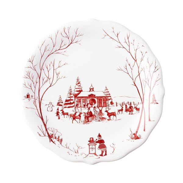 Country Estate Winter Frolic "Mr. & Mrs. Claus" Ruby Party Plates - Set/4