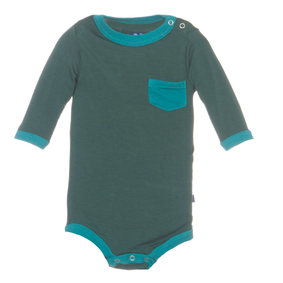 Seaweed w/ Lagoon Trim Long Sleeve Pocket One Piece