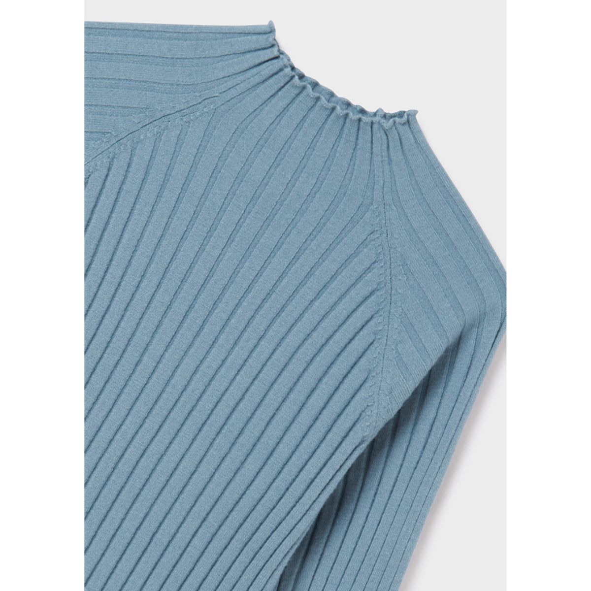 French Blue Ribbed High Neck Sweater