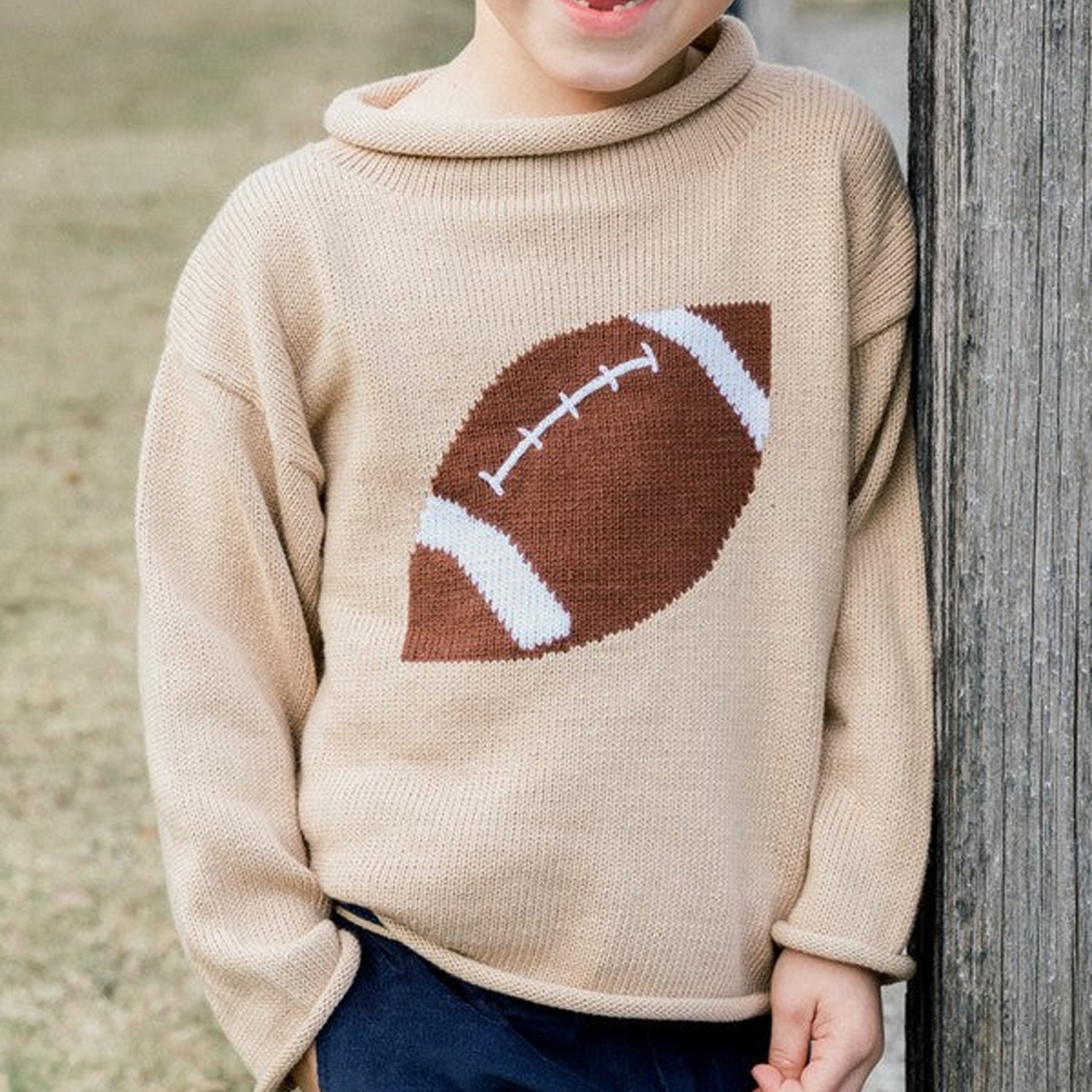 Khaki Football Roll Neck Sweater