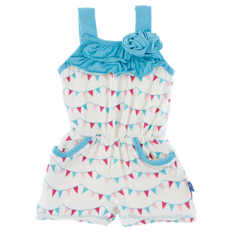 Flamingo Party Flags Flower Romper With Pockets