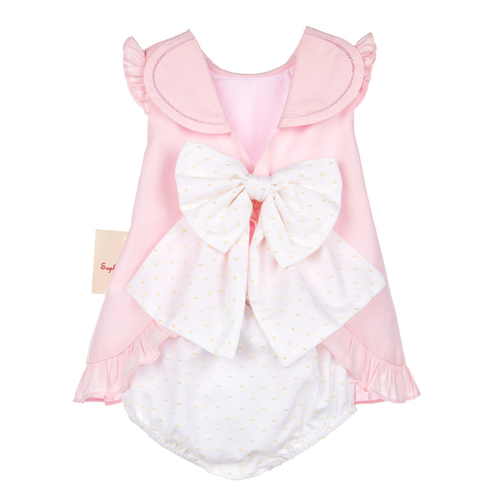 Pink Daisy Petal Collar Open Back Bow Dress With Bloomers