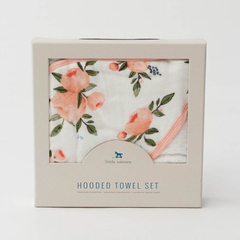 Hooded Towel & Wash Cloth - Watercolor Roses Set