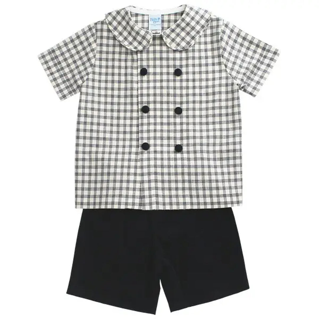 Navy Corduroy & Fitz Windowpane Dressy Short Set