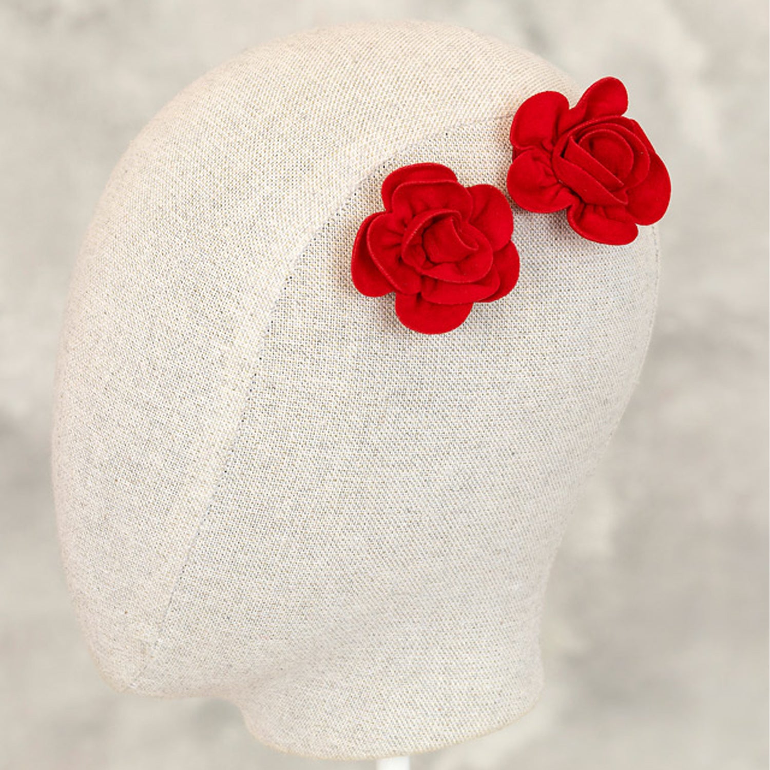 Red Suede Flower Hair Clips