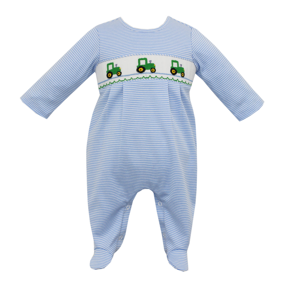 Blue Stripe Tractor Knit Footie