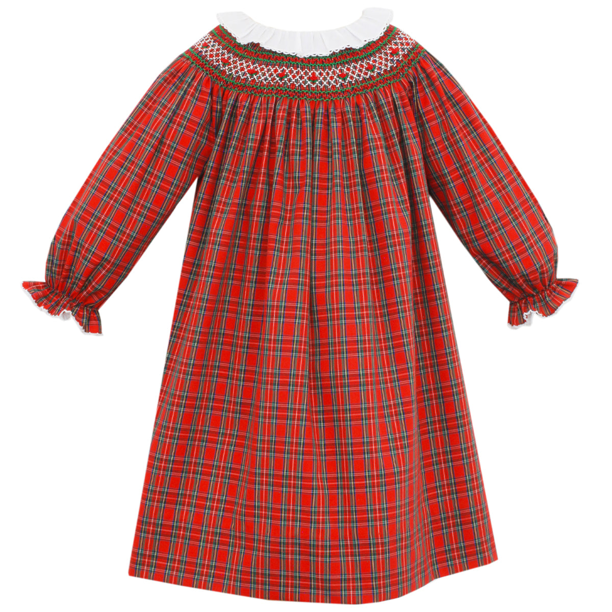 Charlotte Red Plaid Bishop Dress With White Ruffled Collar