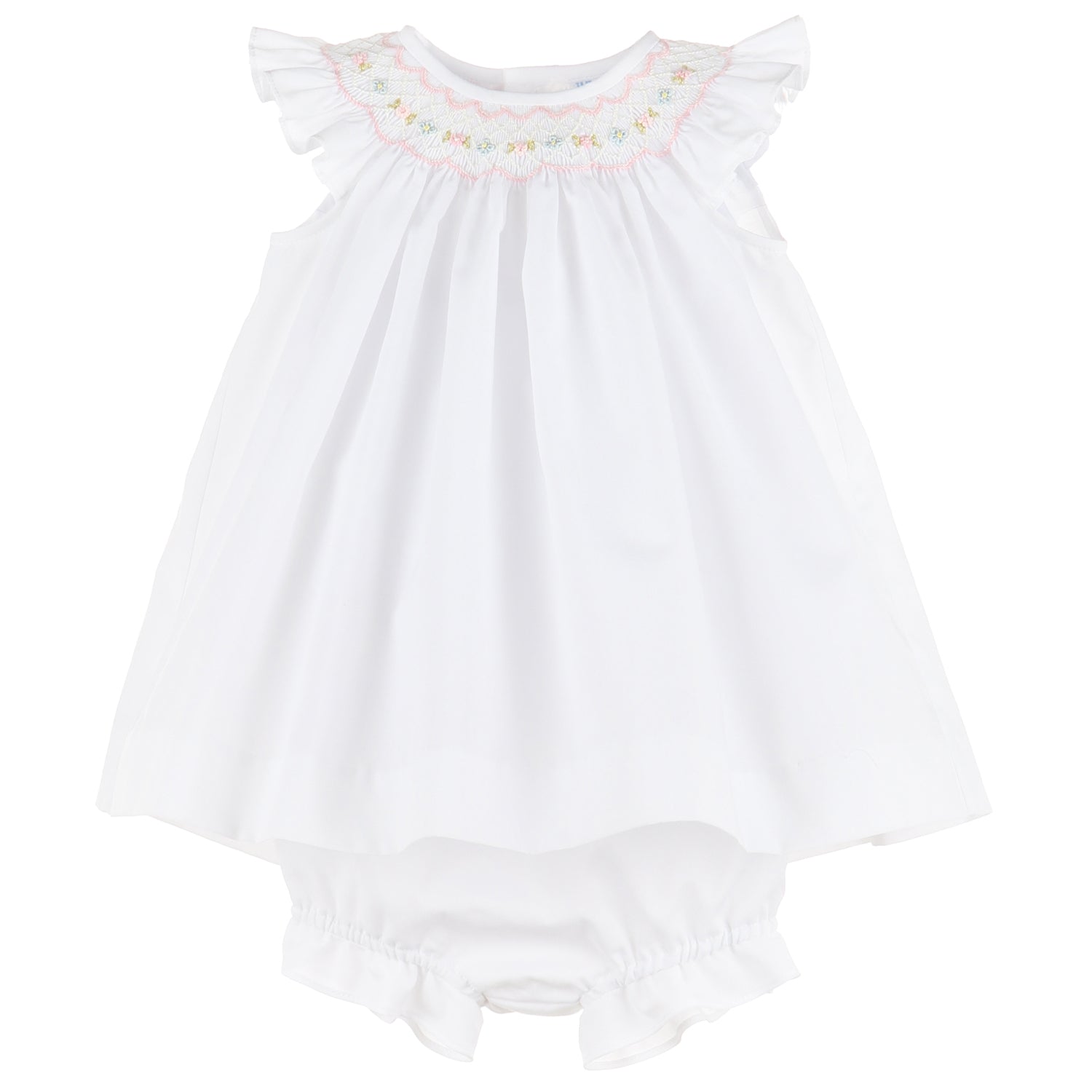 White Smocked Bishop Set With Bloomers & Bonnet