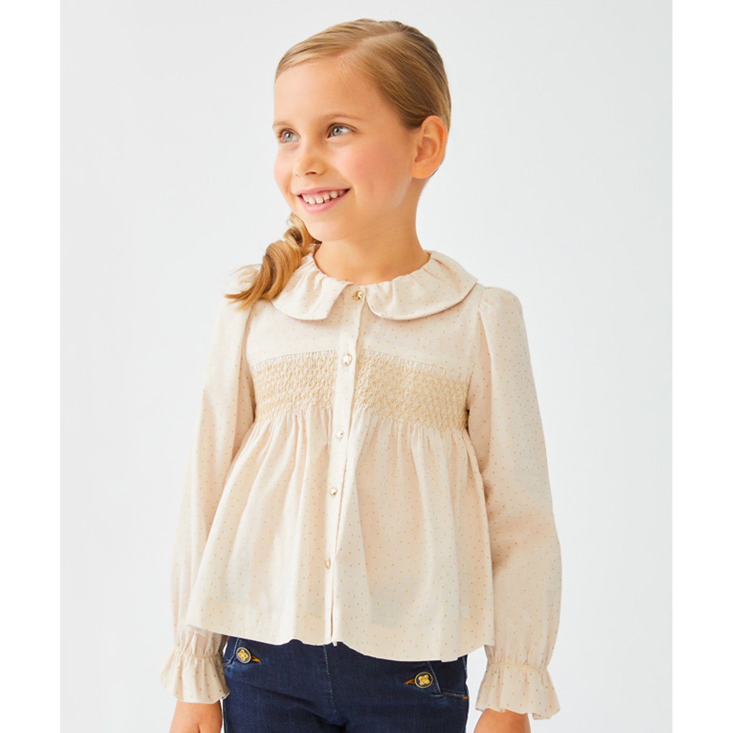 Ivory Blouse With Golden Polka Dots