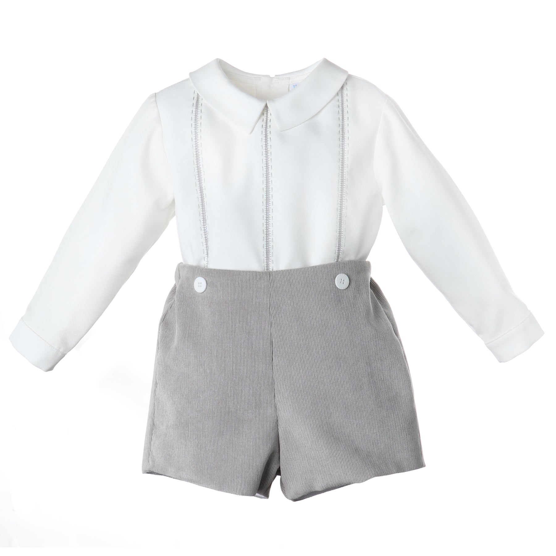 Grey & White Long Sleeve Corduroy Set