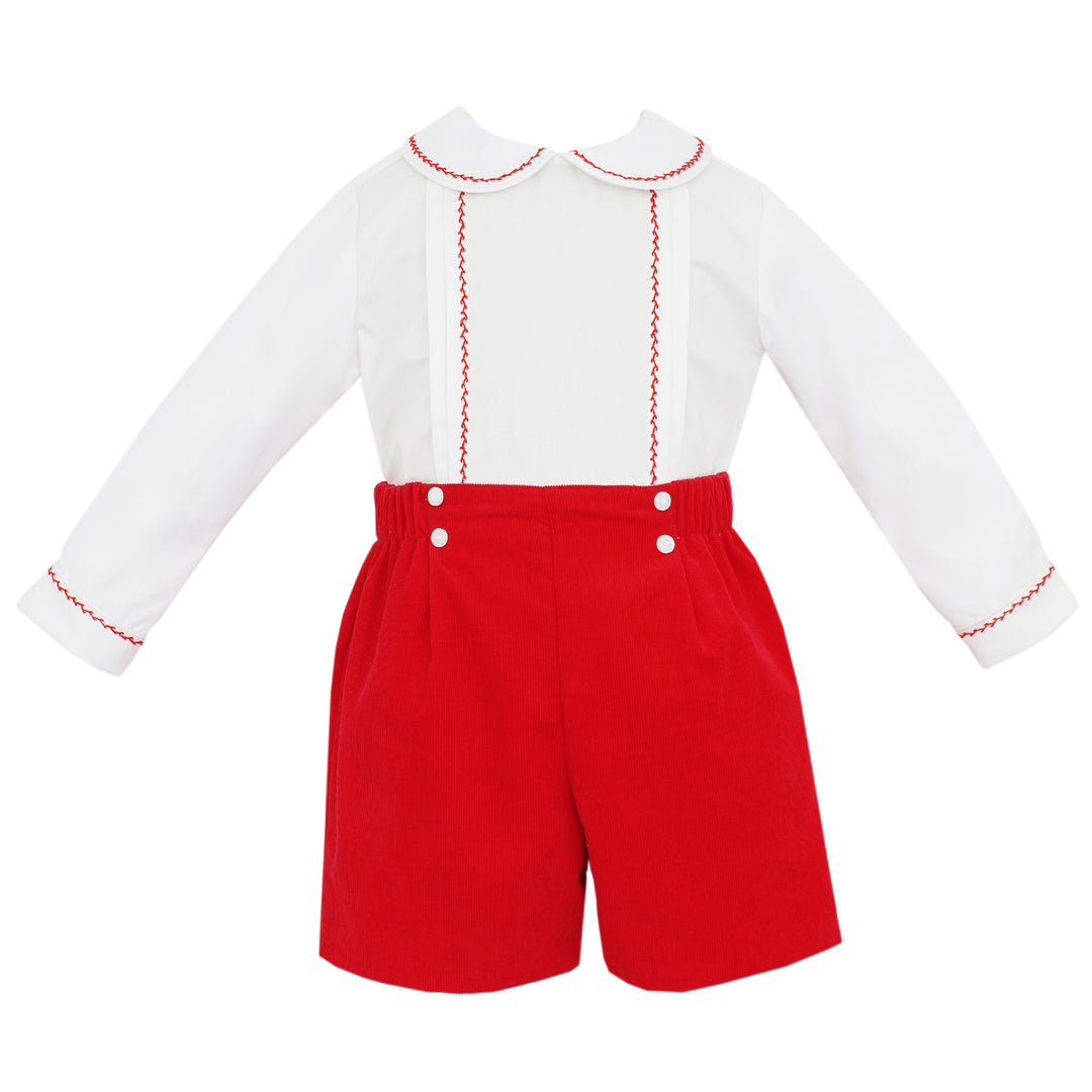 Ethan Red Corduroy Long Sleeve Short Set