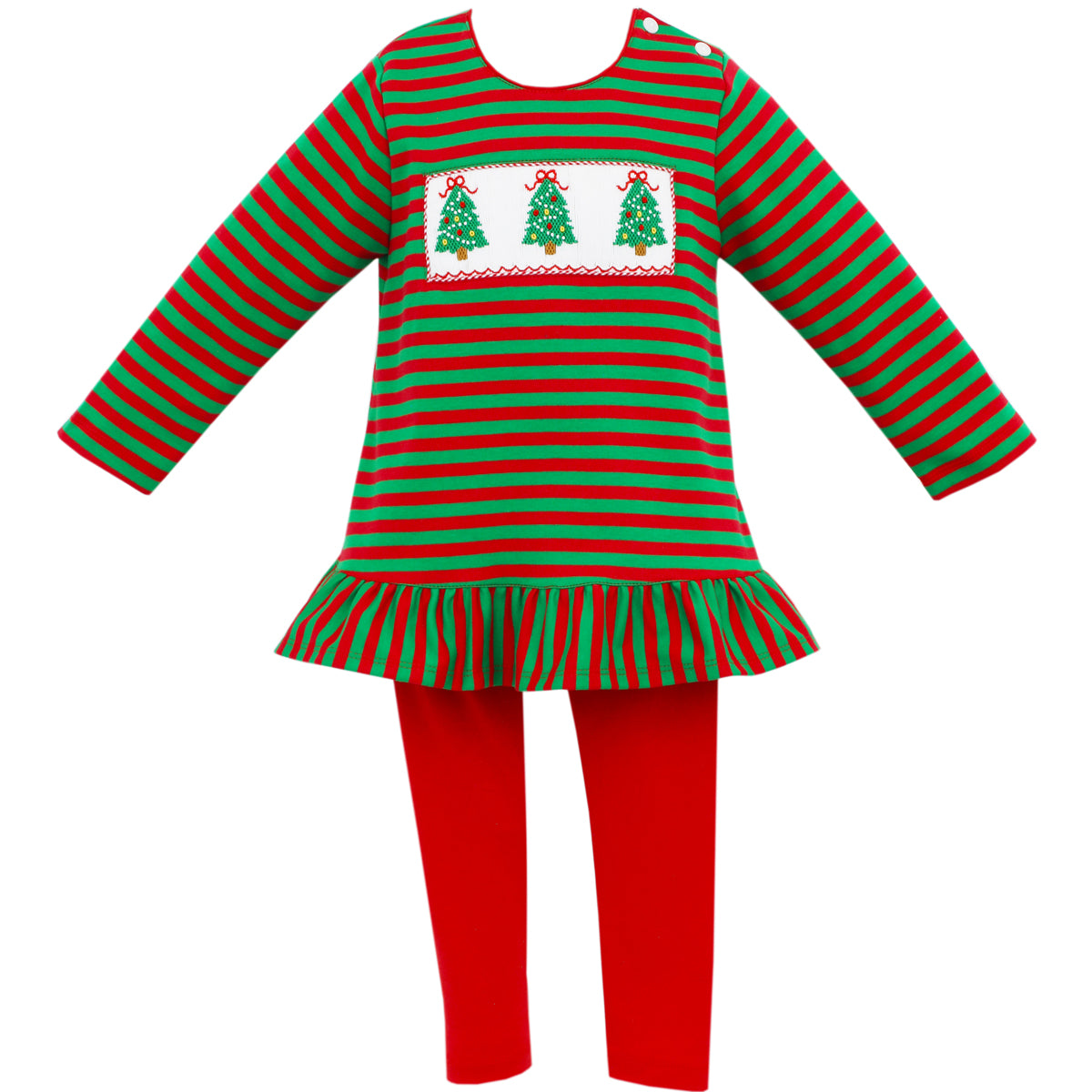 Holiday Trees Red & Green Stripe Knit Tunic Pant Set