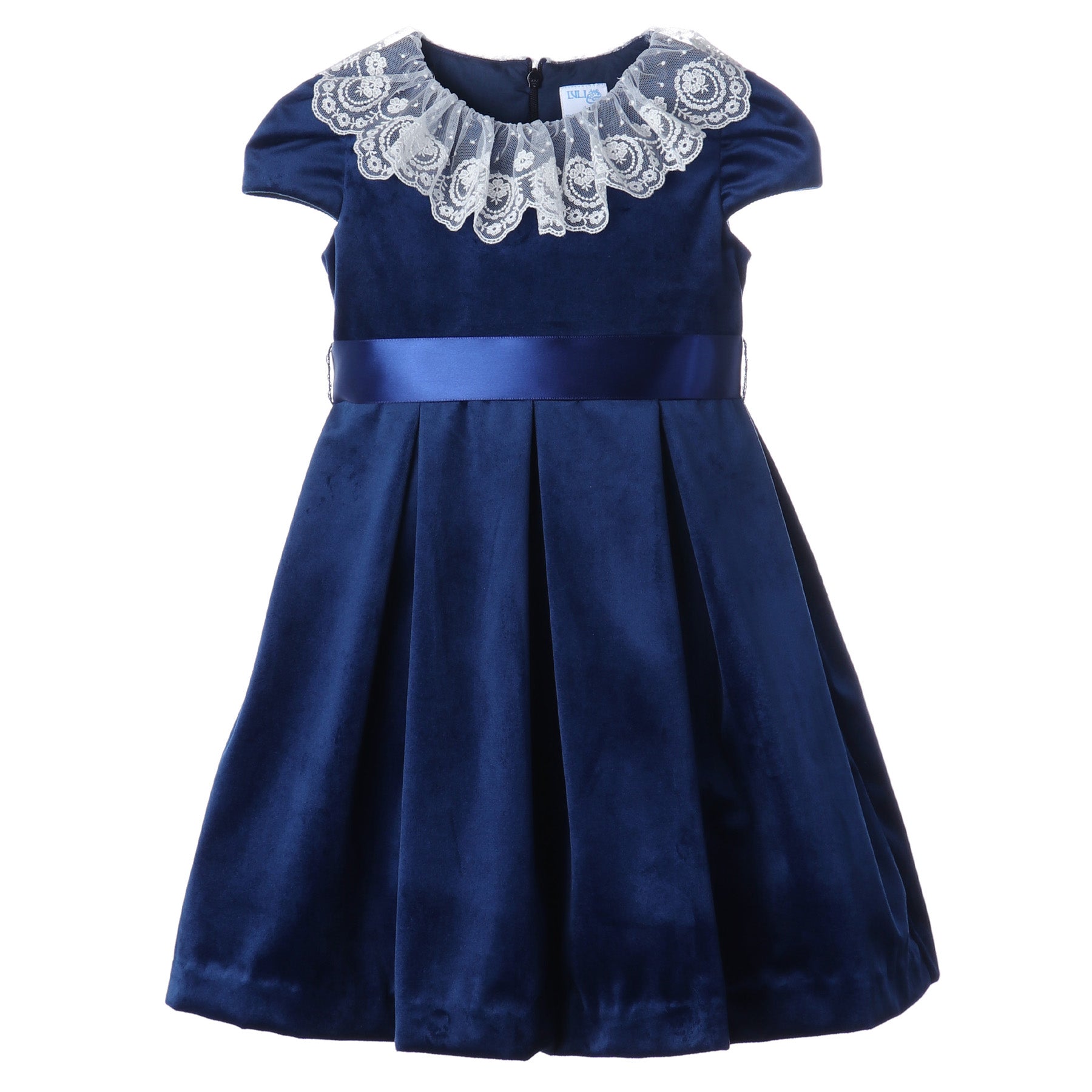 Navy Deluxe Velvet Dress With Lace