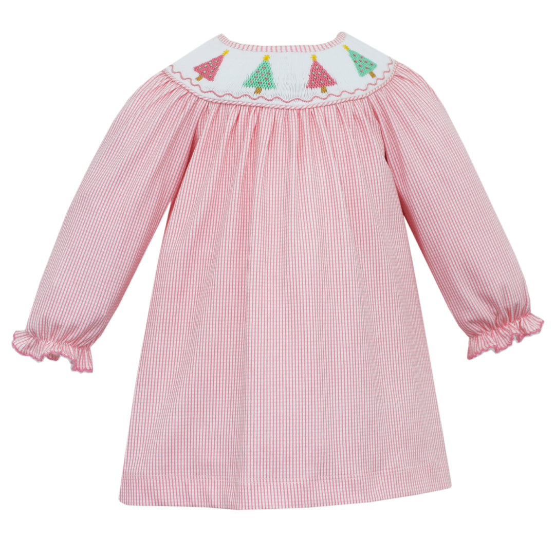 Pastel Trees Pink Check Knit Long Sleeve Bishop Dress