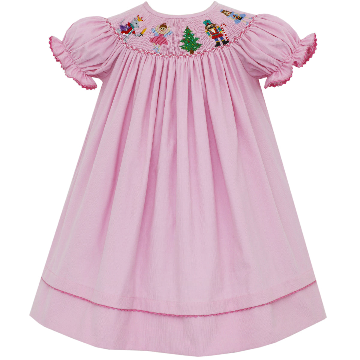 Nutcracker Pink Corduroy Short Sleeve Bishop Dress
