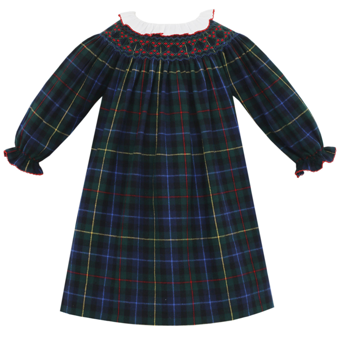 Ryley Green & Navy Plaid Dress With White Ruffled Collar