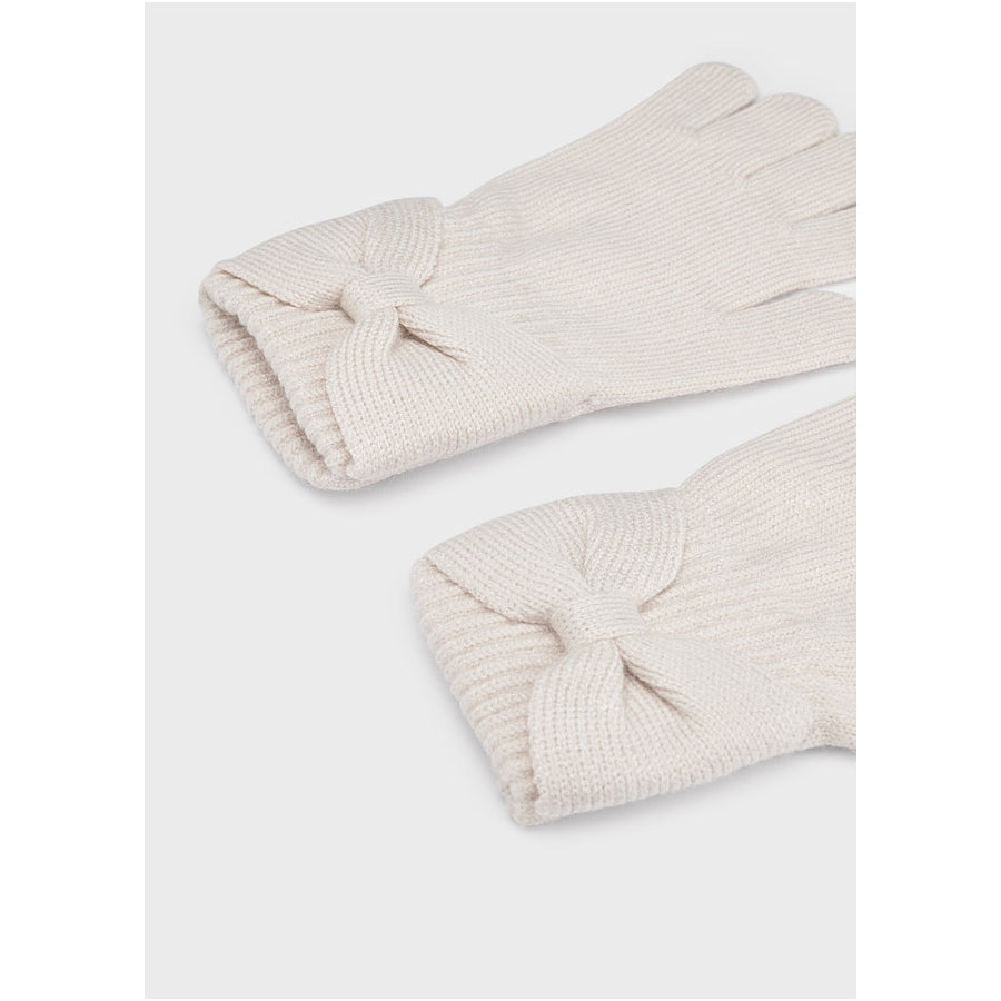 Beige Bow Knit Gloves