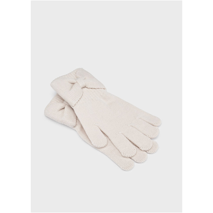 Beige Bow Knit Gloves