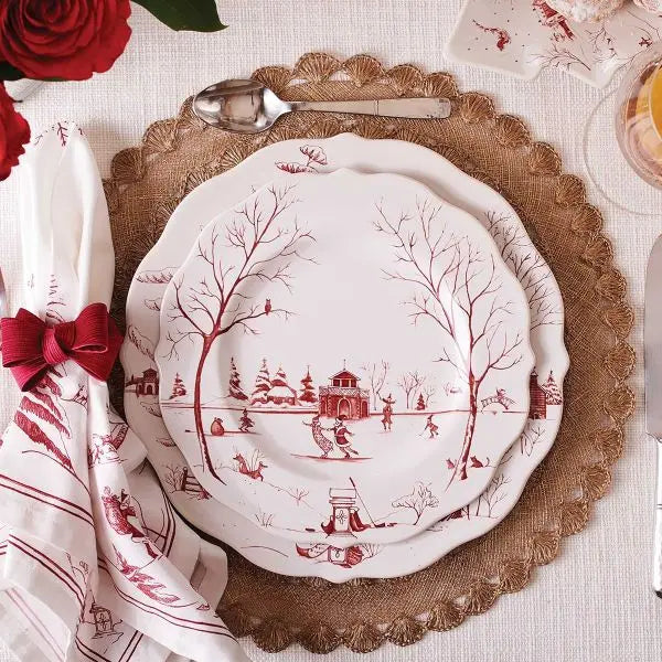 Country Estate Winter Frolic Ruby Dinner Plate Christmas Eve 