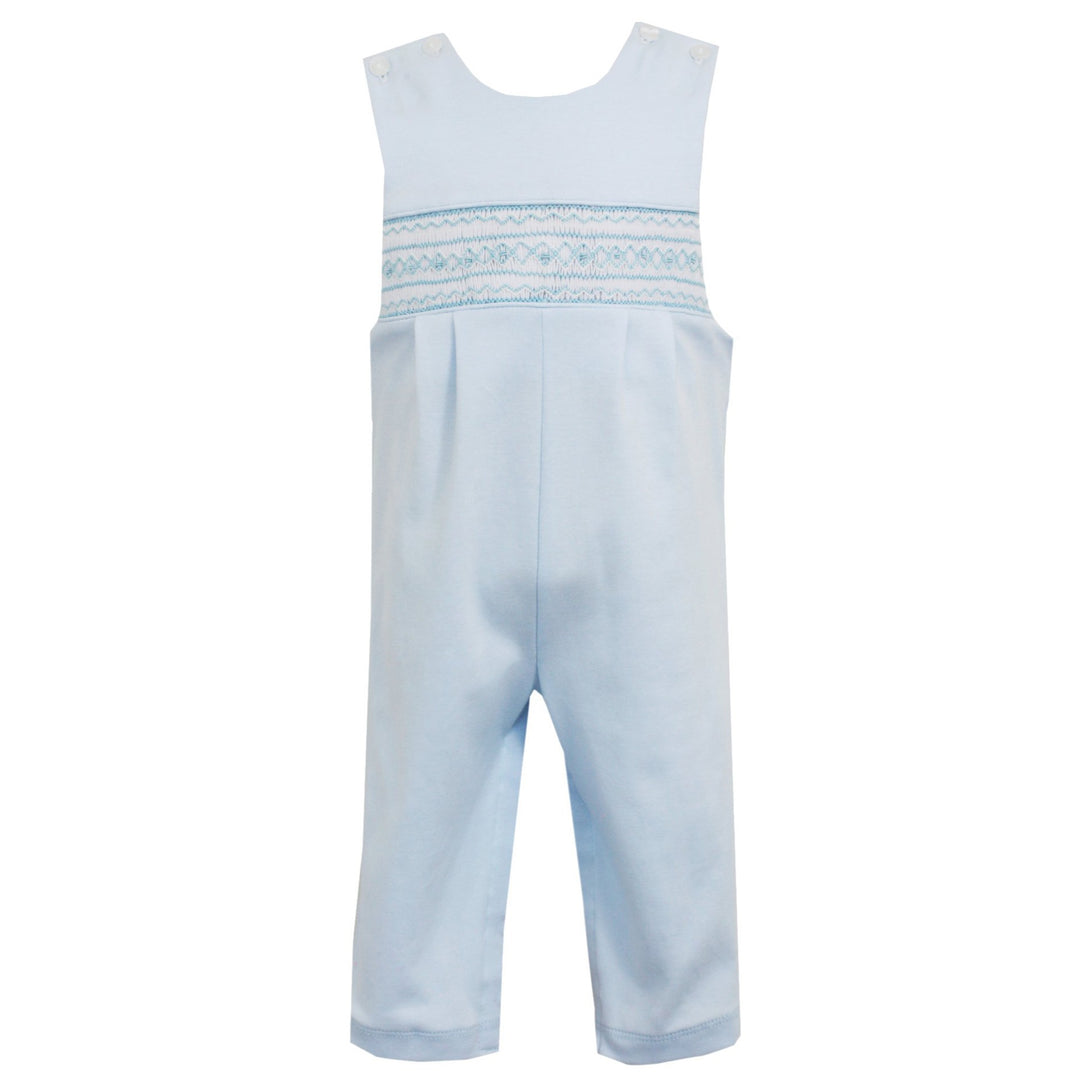 Light Blue Knit Long John John With Geometric Smocking