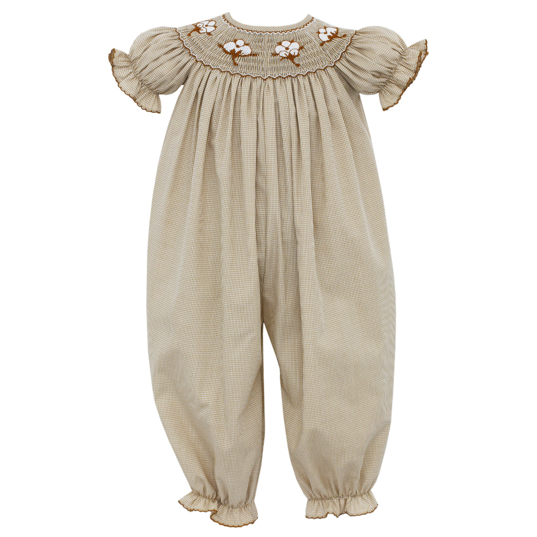 Cotton Flowers Khaki Gingham Long Bishop Bubble