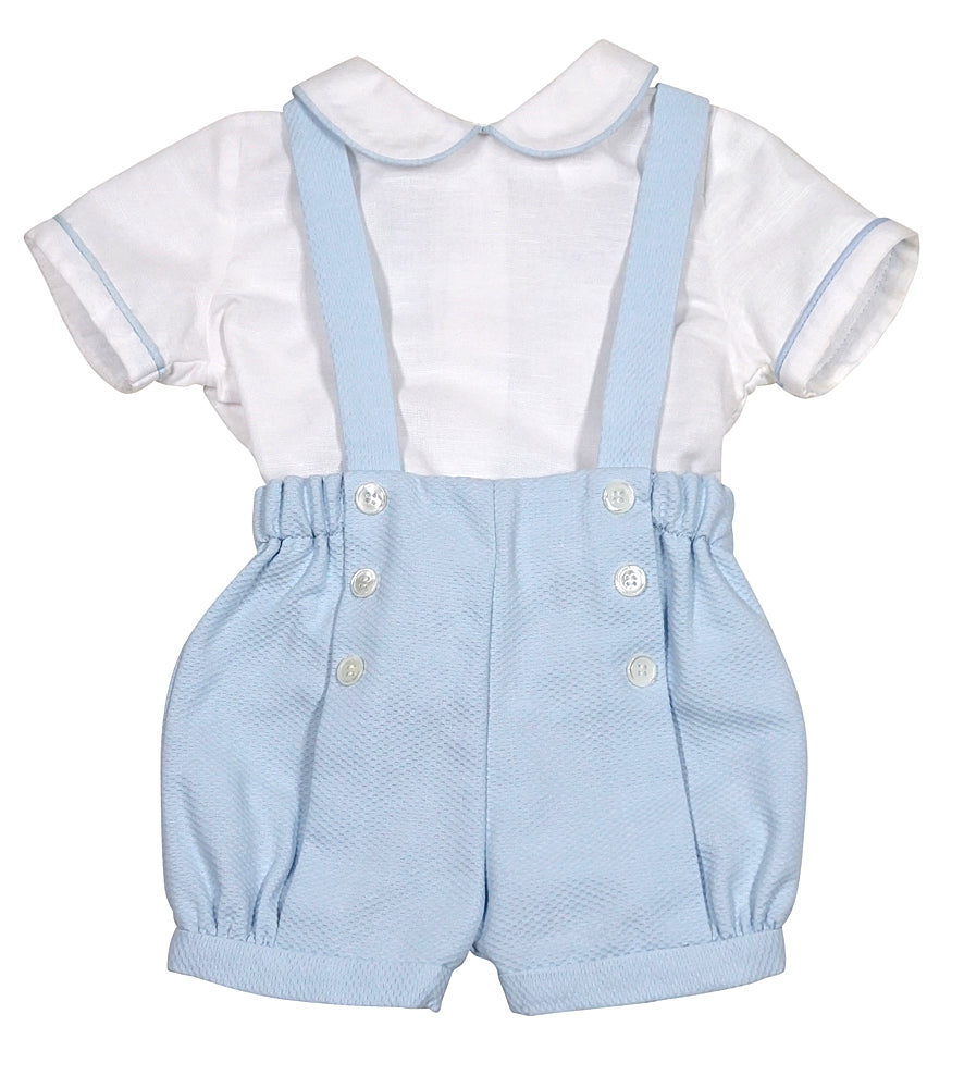 Contrast-Piping Shirt w/ Suspender Piqué Shorts