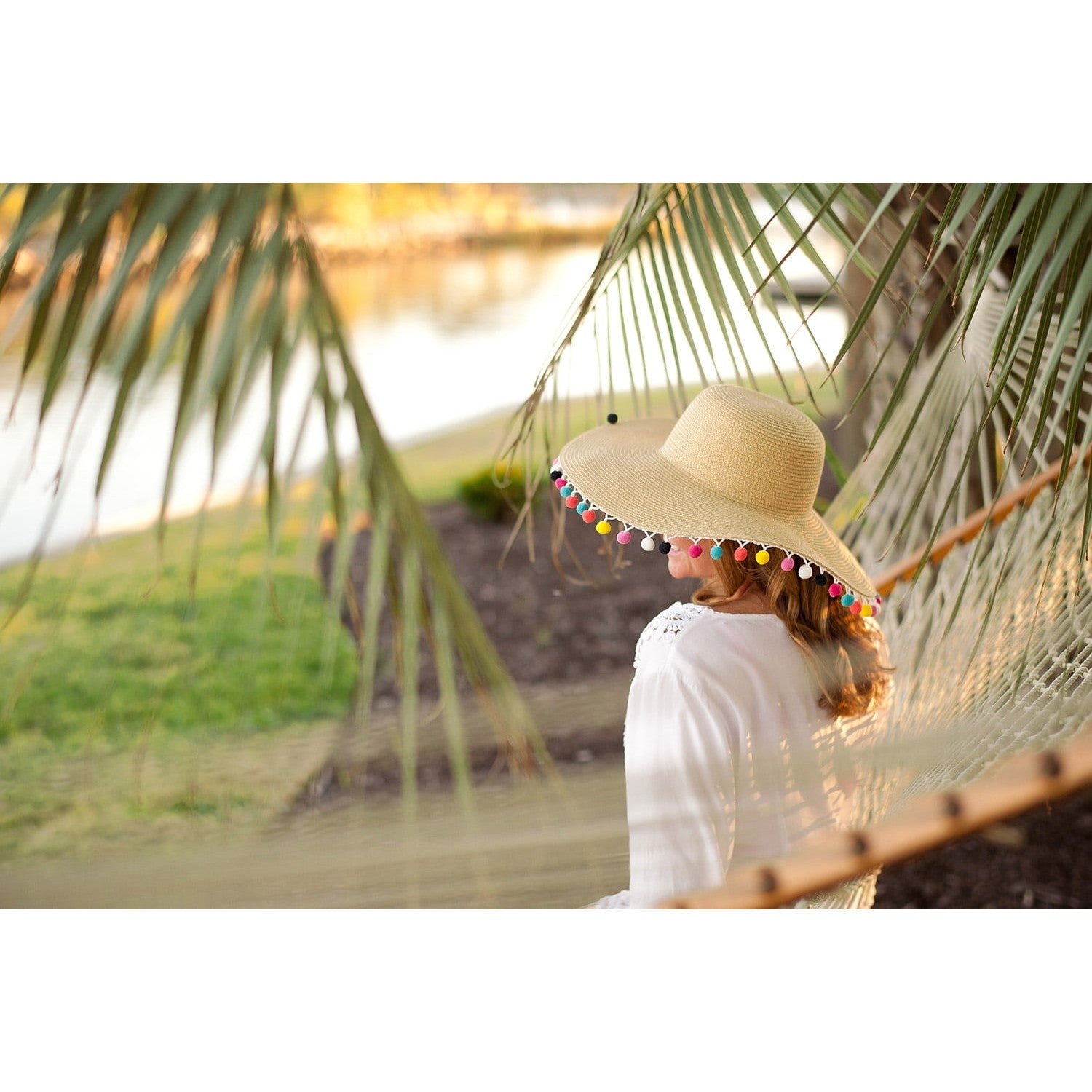 Multicolor Pom-Pom Floppy Hat