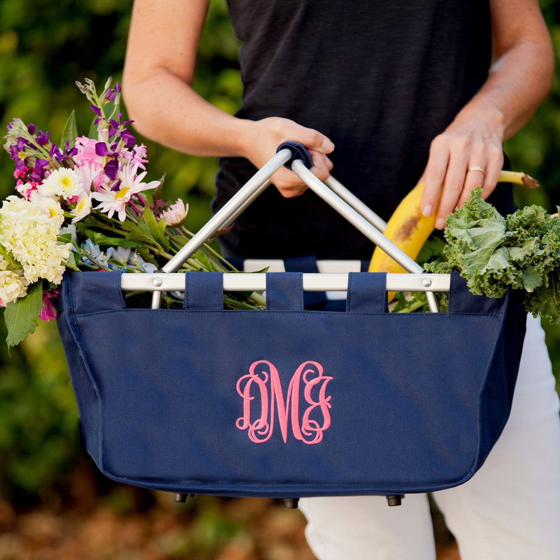 Navy Market Tote - Versatile & Convenient - stores flat for easy storage!