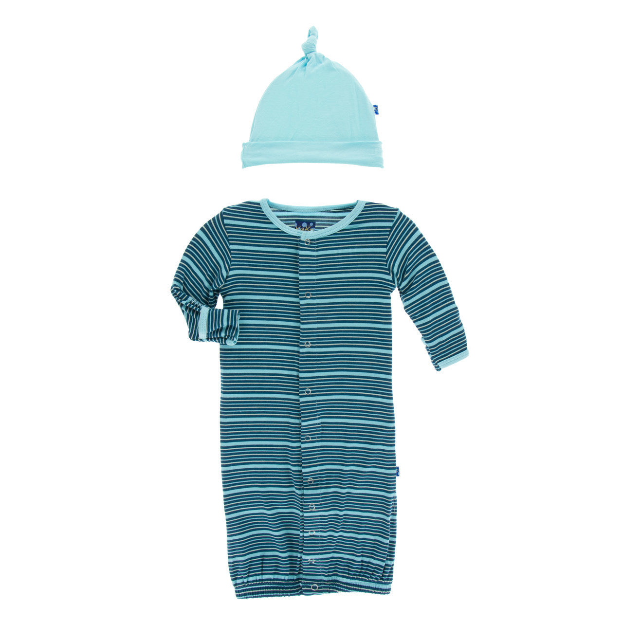 Shining Sea Stripe Layette Gown Converter & Knot Hat Set