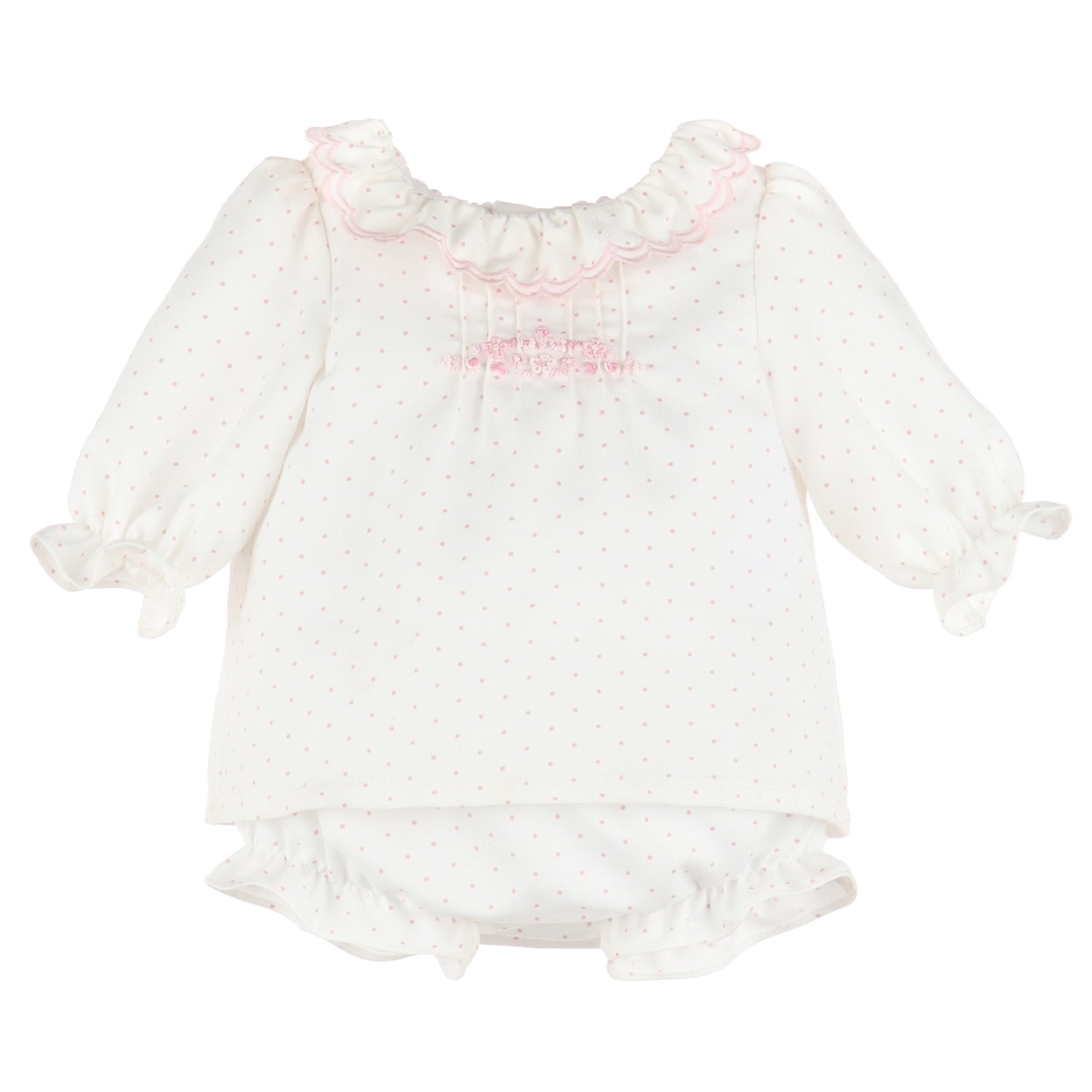 White & Pink Dot Embroidered Set