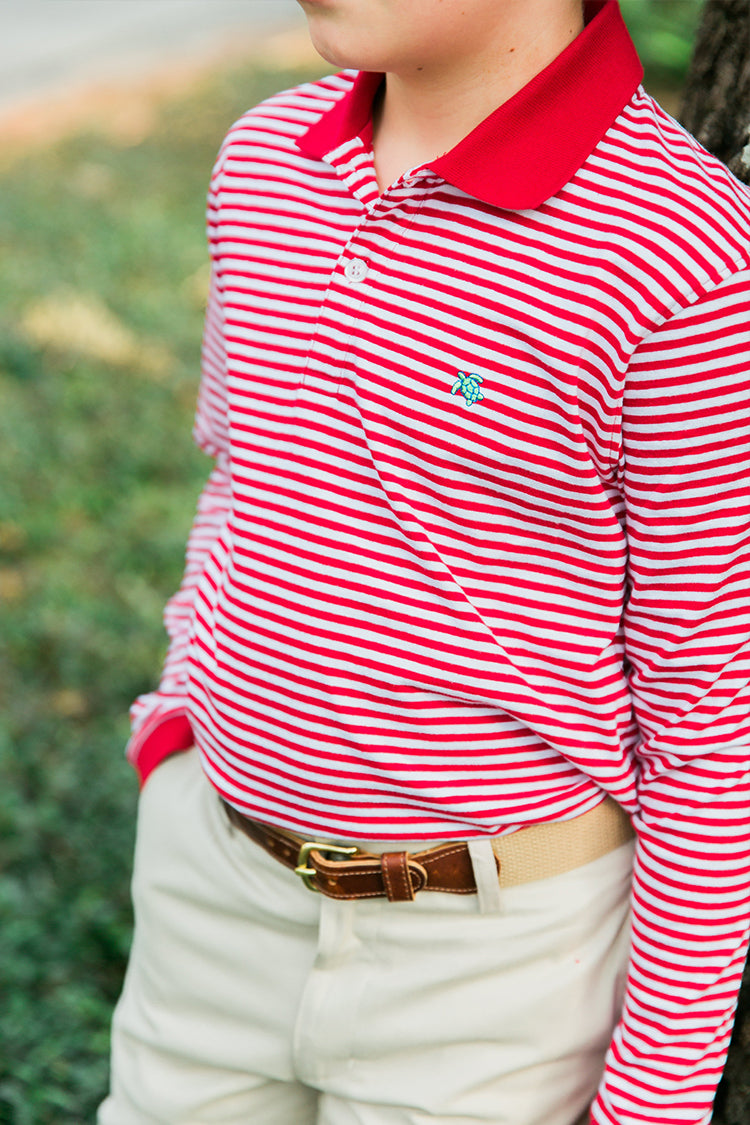 Red & White Stripe Long Sleeve Polo
