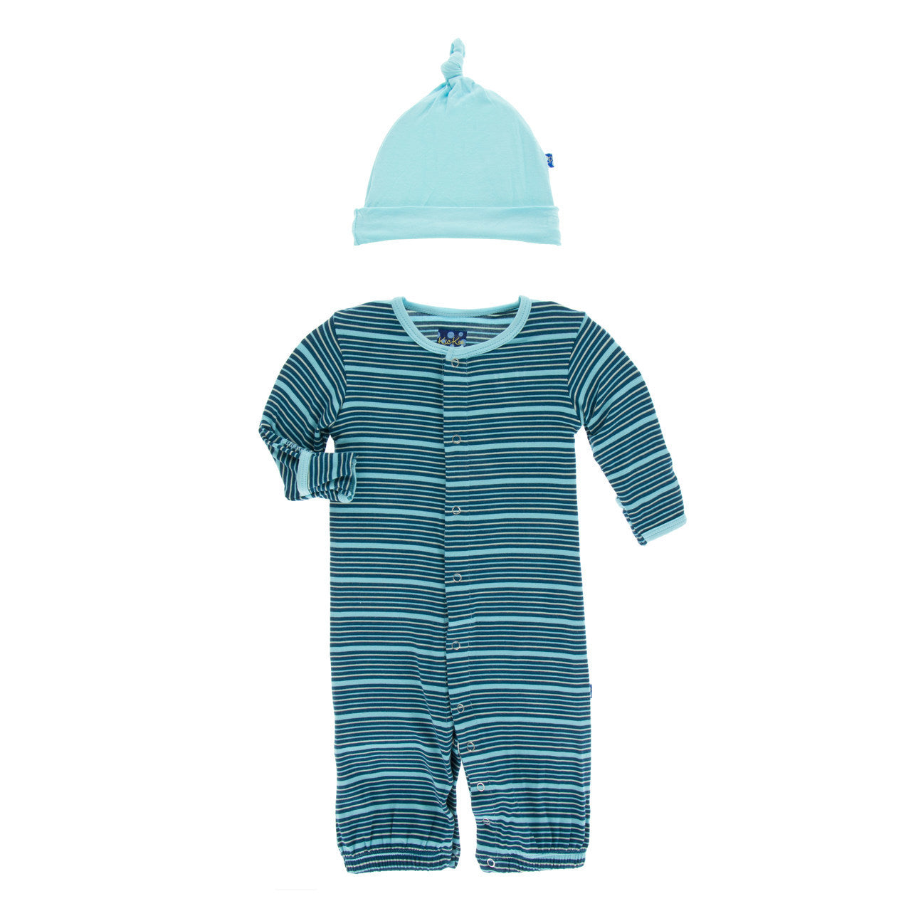 Shining Sea Stripe Layette Gown Converter & Knot Hat Set