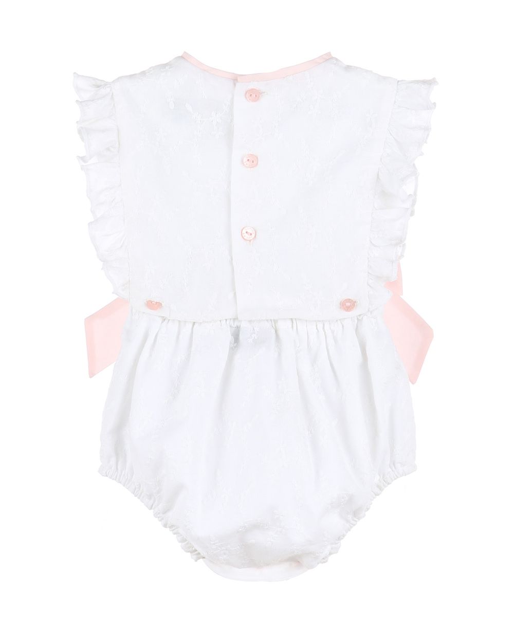 White & Pink Classic Overall With Bows