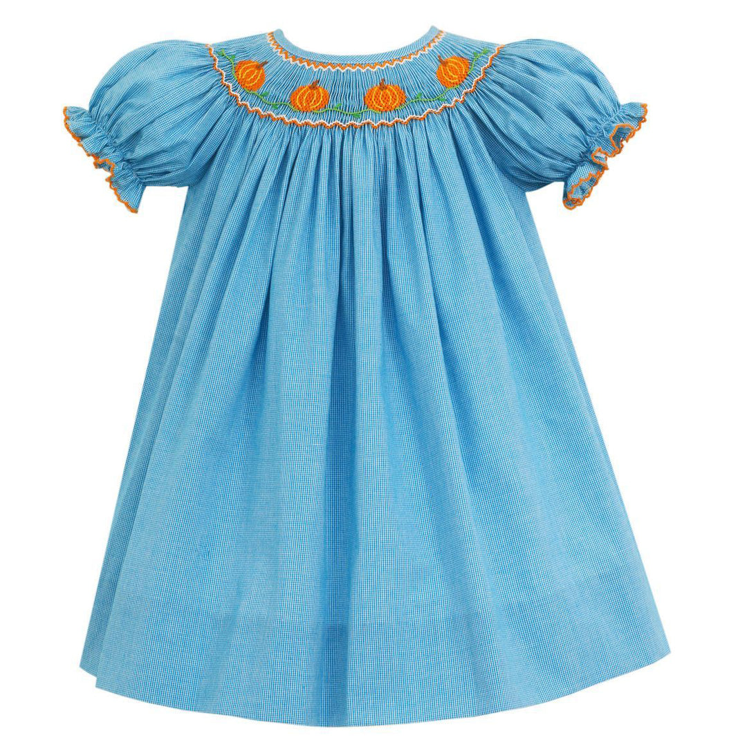 Turquoise Check Pumpkins Bishop Dress