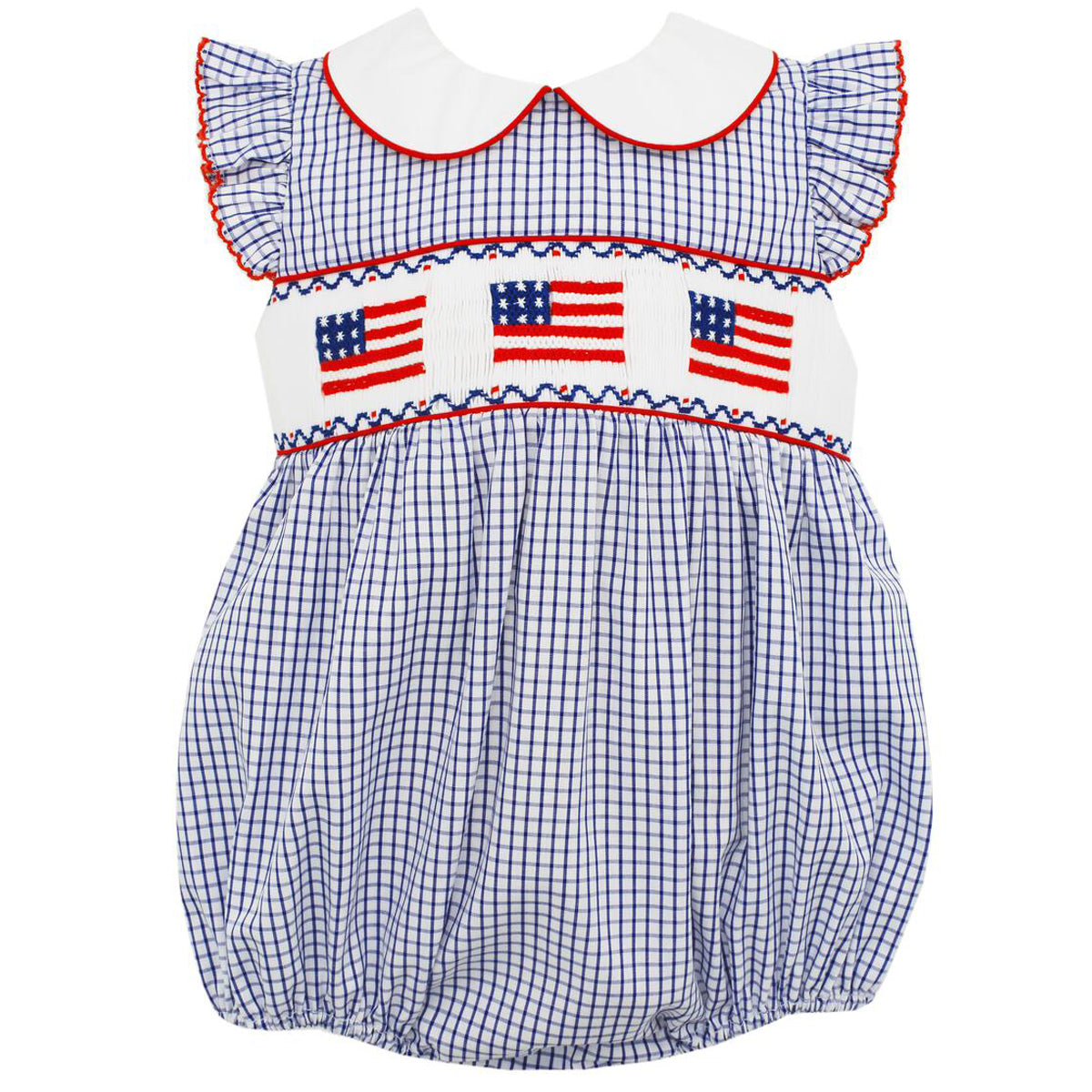 Navy Check Patriotic Girls Bubble w/ Ruffles