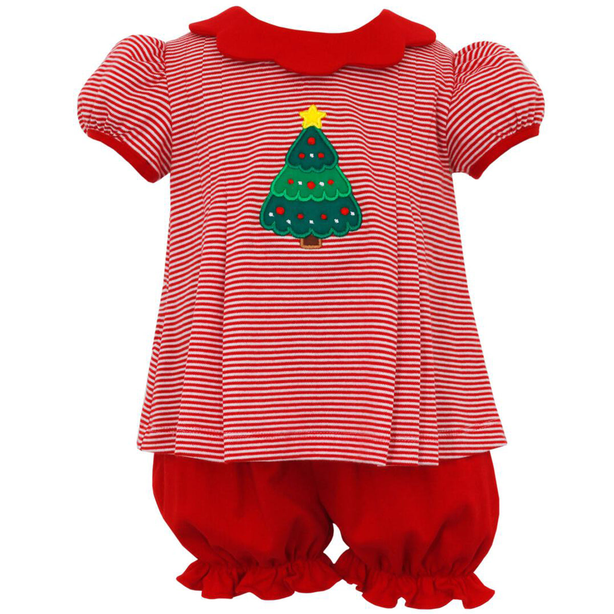 Girls Red Stripe Christmas Tree Bloomer Set