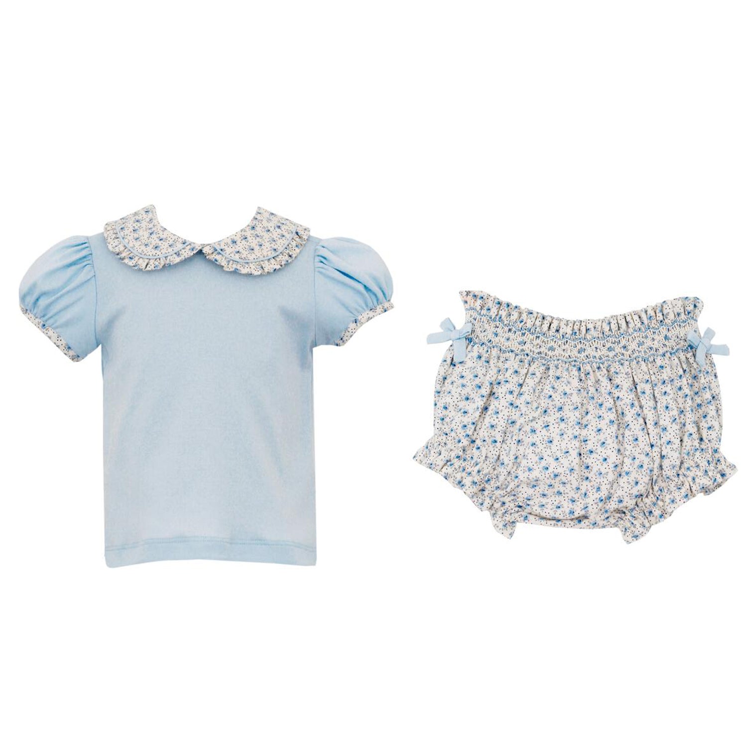 Light Blue Knit Top w/ Floral Collar & Bloomers
