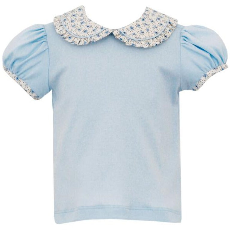 Light Blue Knit Top w/ Floral Collar & Bloomers Set