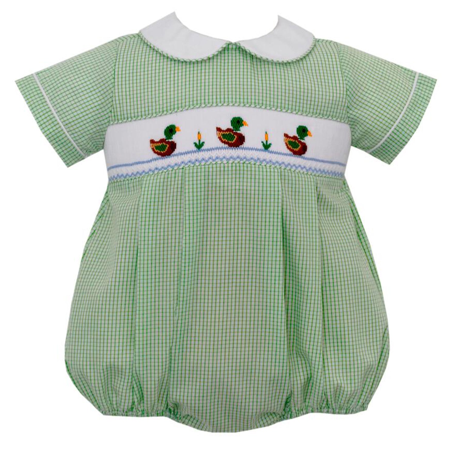 Green Check Mallard Duck Short Sleeve Bubble