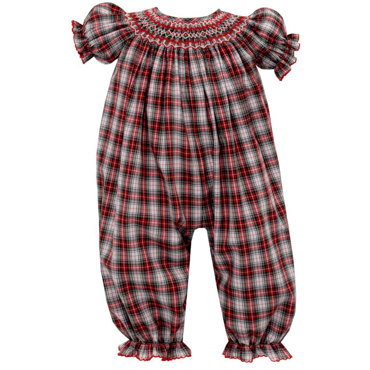Red & White Holiday Plaid Short Sleeve Long Bishop Bubble