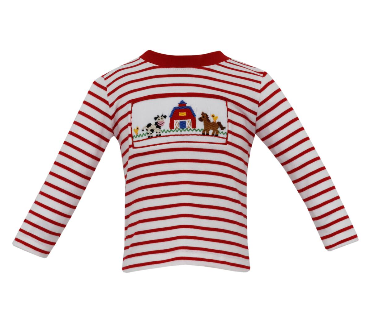 Boys' Red & White Stripe Knit Farm Scene - Long Sleeve Shirt
