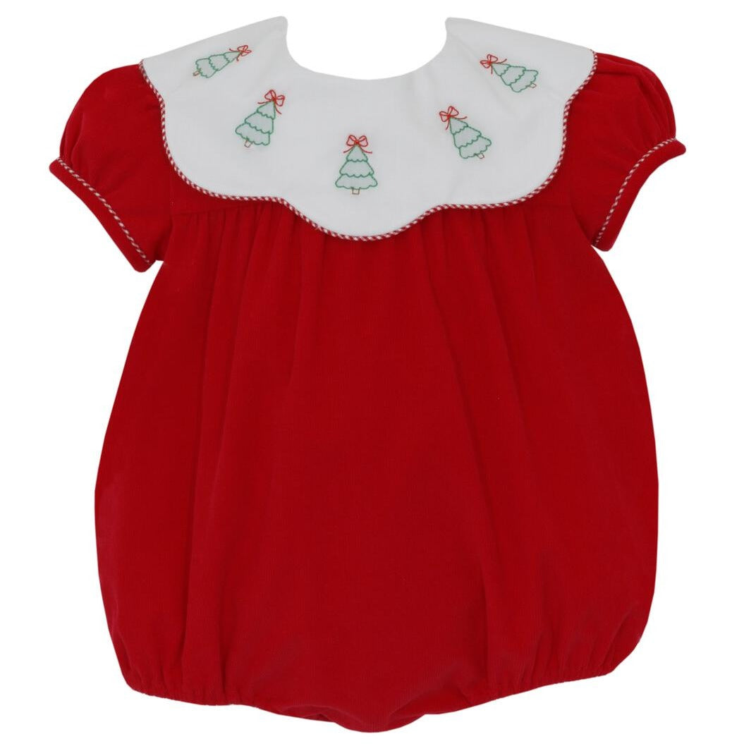 Girls Red Corduroy Christmas Tree Bubble