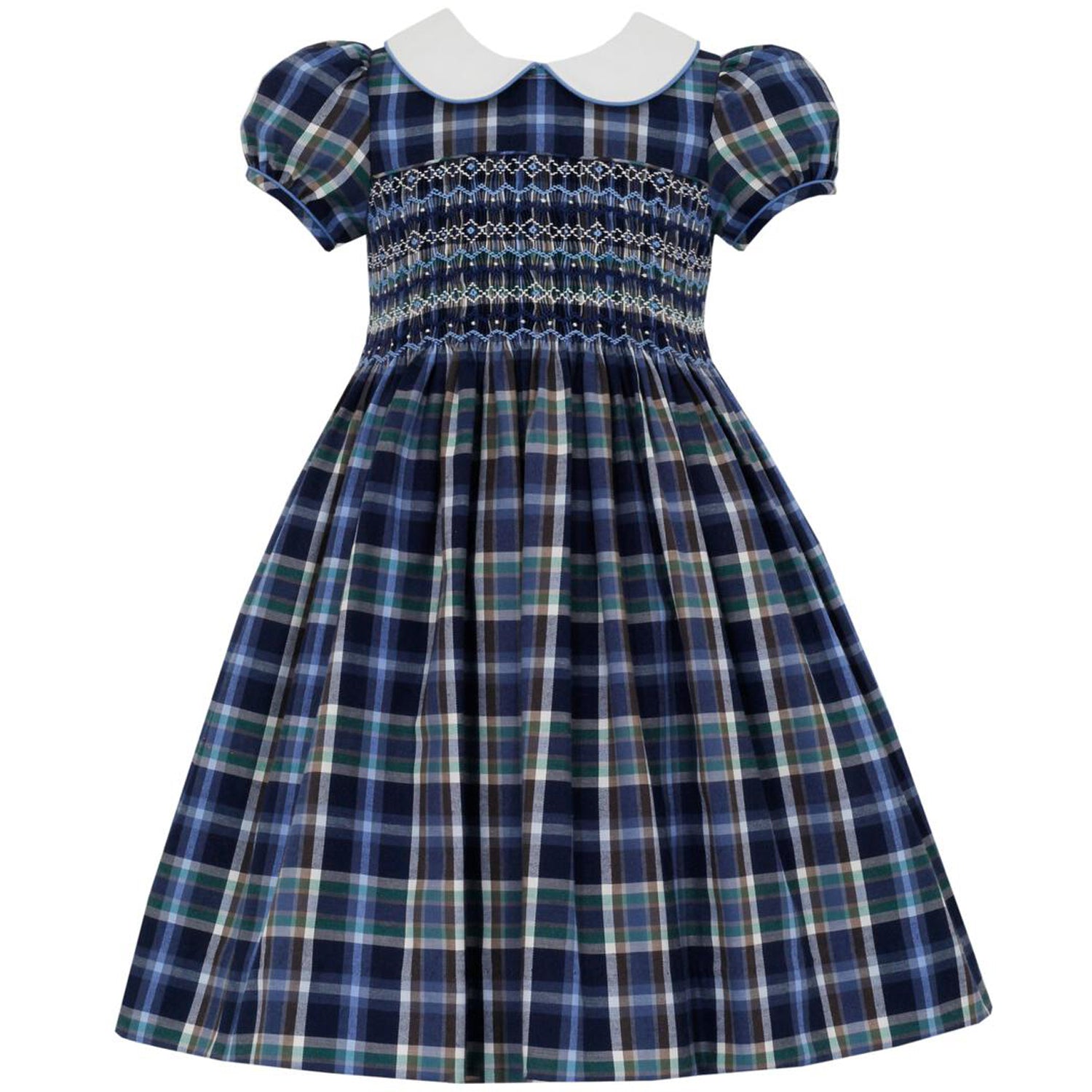 Brown & Blue Plaid Viyella Short Sleeve Dress