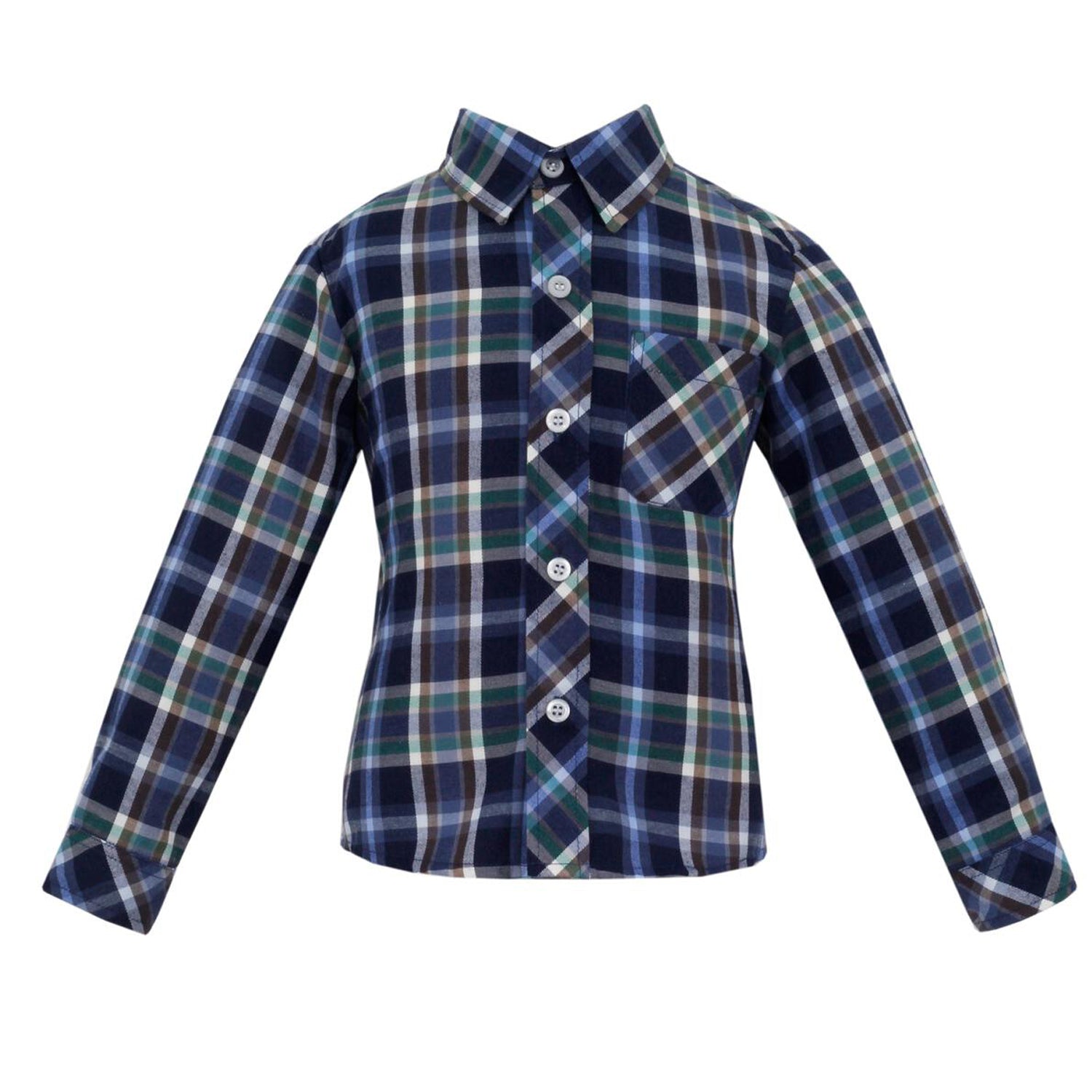 Brown & Blue Plaid Long Sleeve Boys' Dress Shirt